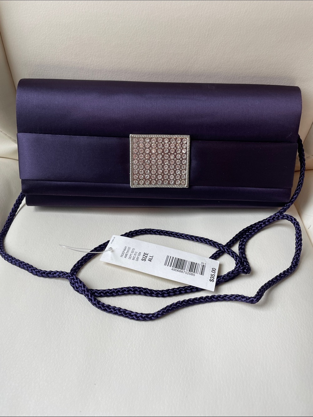 Elegant Purple Satin Evening Clutch with Crystal Accent